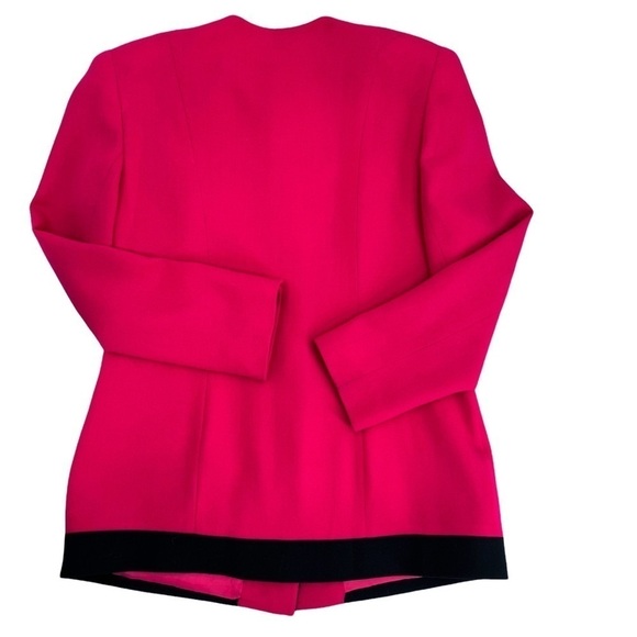 CHRISTIAN DIOR Vintage Button Down Blazer Fuschia & Black Trim Size 10P - Picture 6 of 8